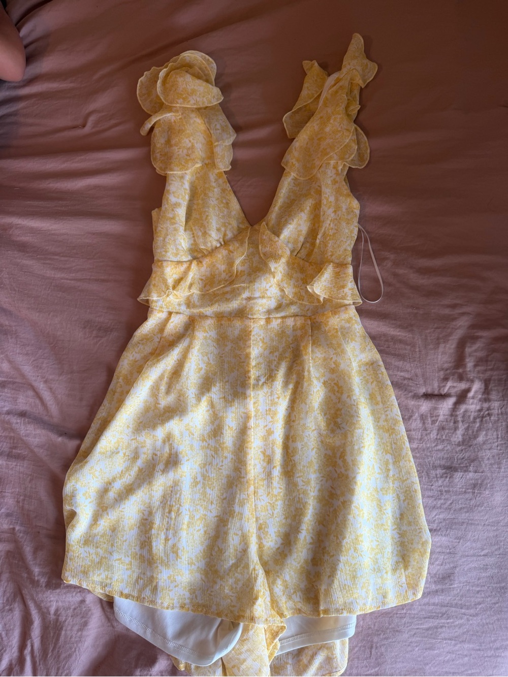 Francesca's Yellow Floral Sundress with Ruffle Detail